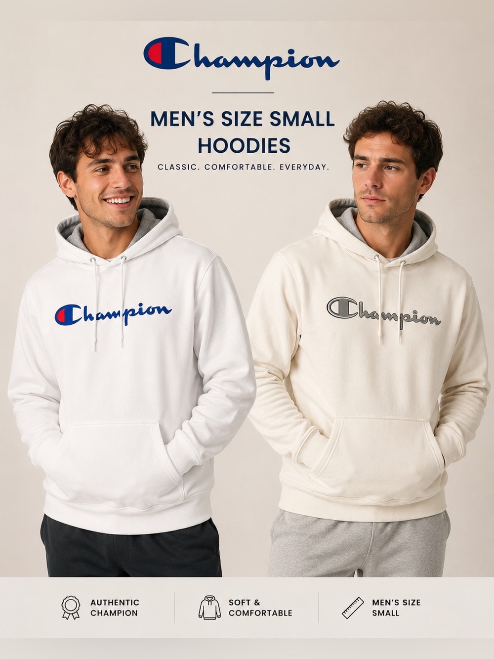 2 men sz small Champion White Logo Pullover Hoodie - Pair